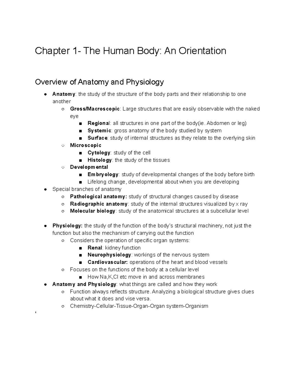 Anatomy Test 1 Review - Chapter 1- The Human Body: An Orientation ...