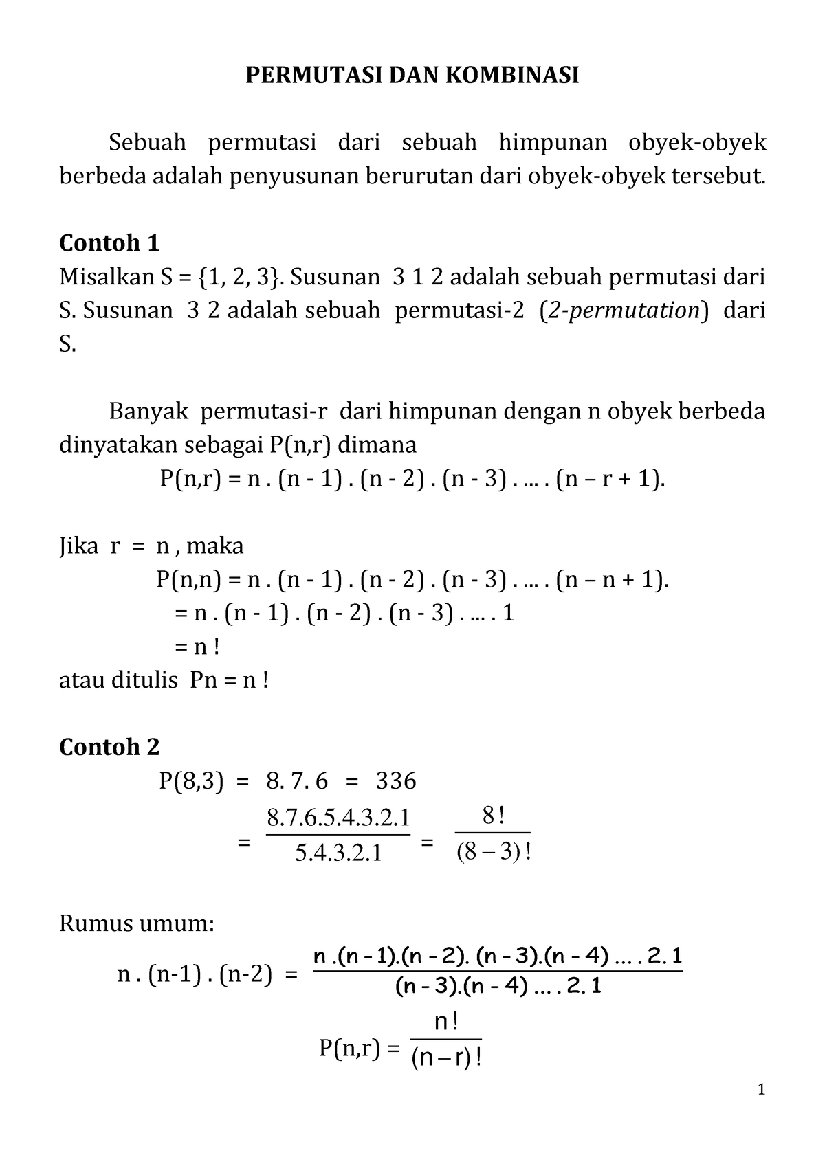 Permutasi Dan Kombinasi - 1 PERMUTASI DAN KOMBINASI Sebuah Permutasi ...