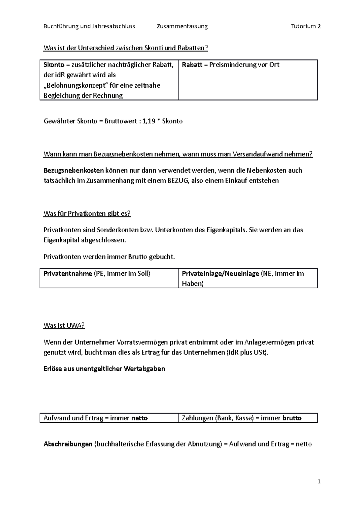 Buchführung Tutorium 2 Buchführung und Jahresabschluss Zusammenfassung Tutorium 2 Was