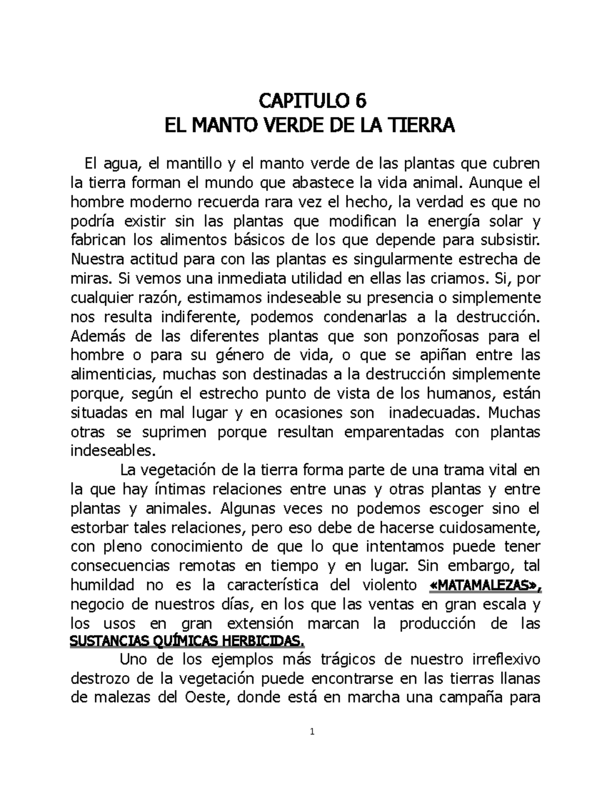 Capitulo 6 El Manto Verde De La Tierra Primavera Silenciosa Libro De Studocu