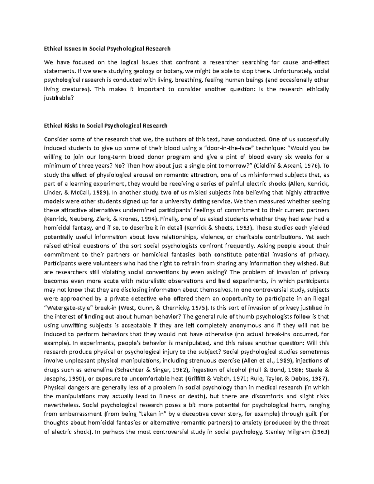Ethical Issues In Social Psychological Research - If we were studying ...