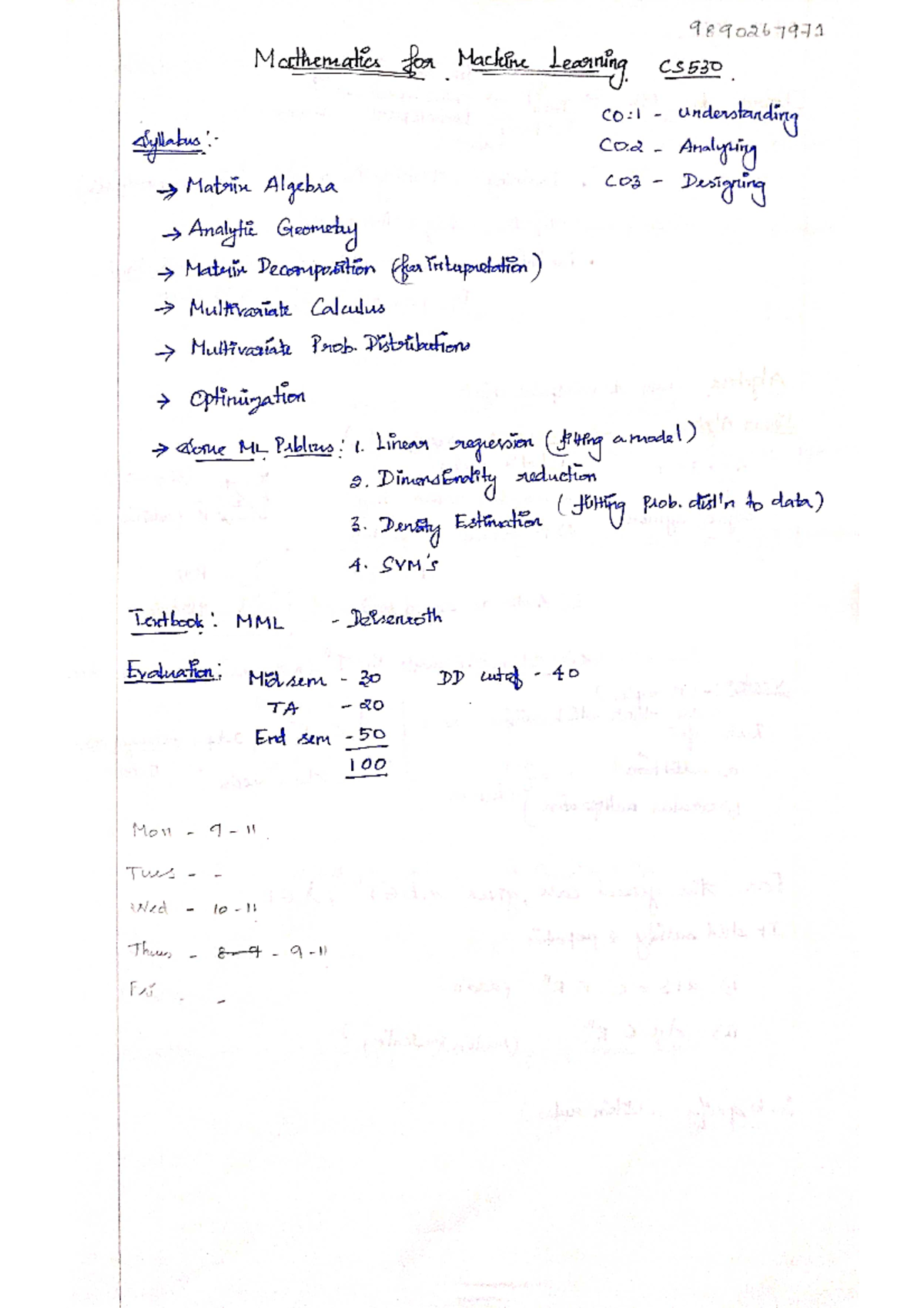 MML (9 to 12jan) - cLASS NOTES - computer engineering - Studocu