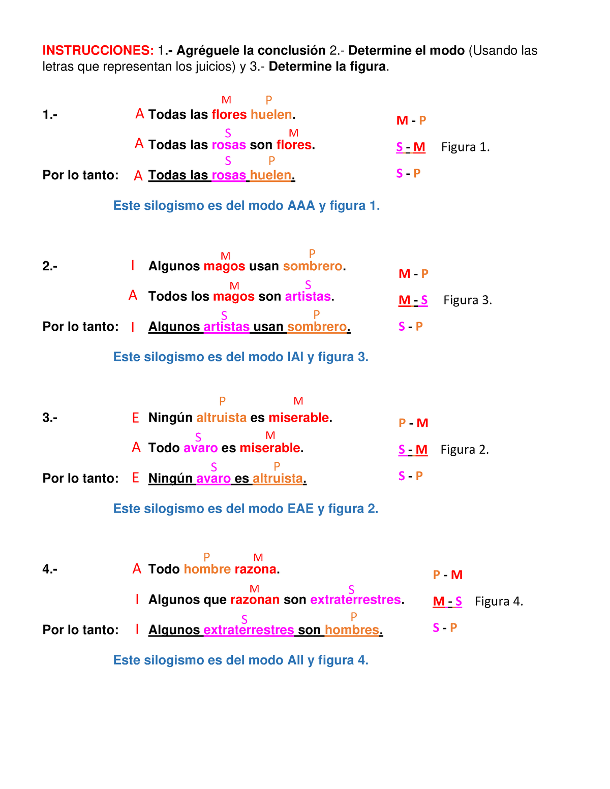 Silogismos - INSTRUCCIONES: 1 .- Agréguele La Conclusión 2.- Determine ...