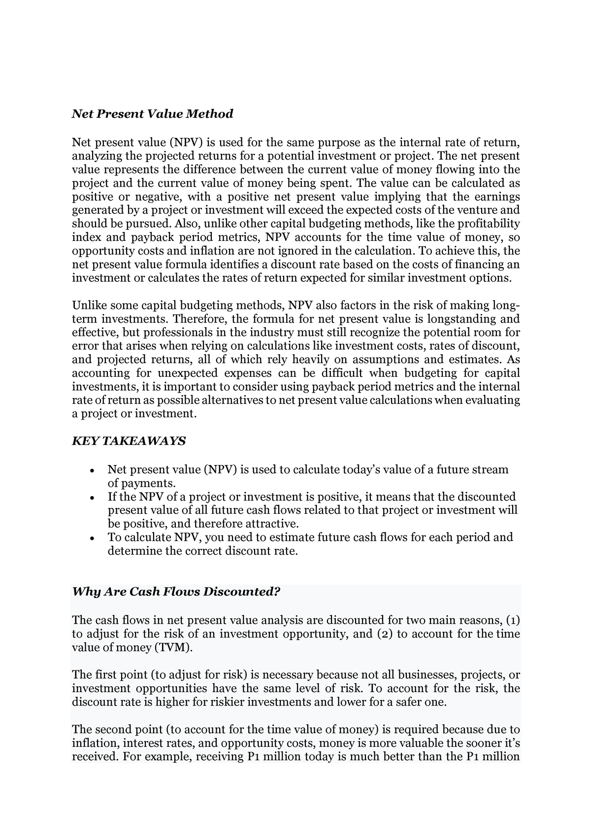 Net Present Value In Business Management