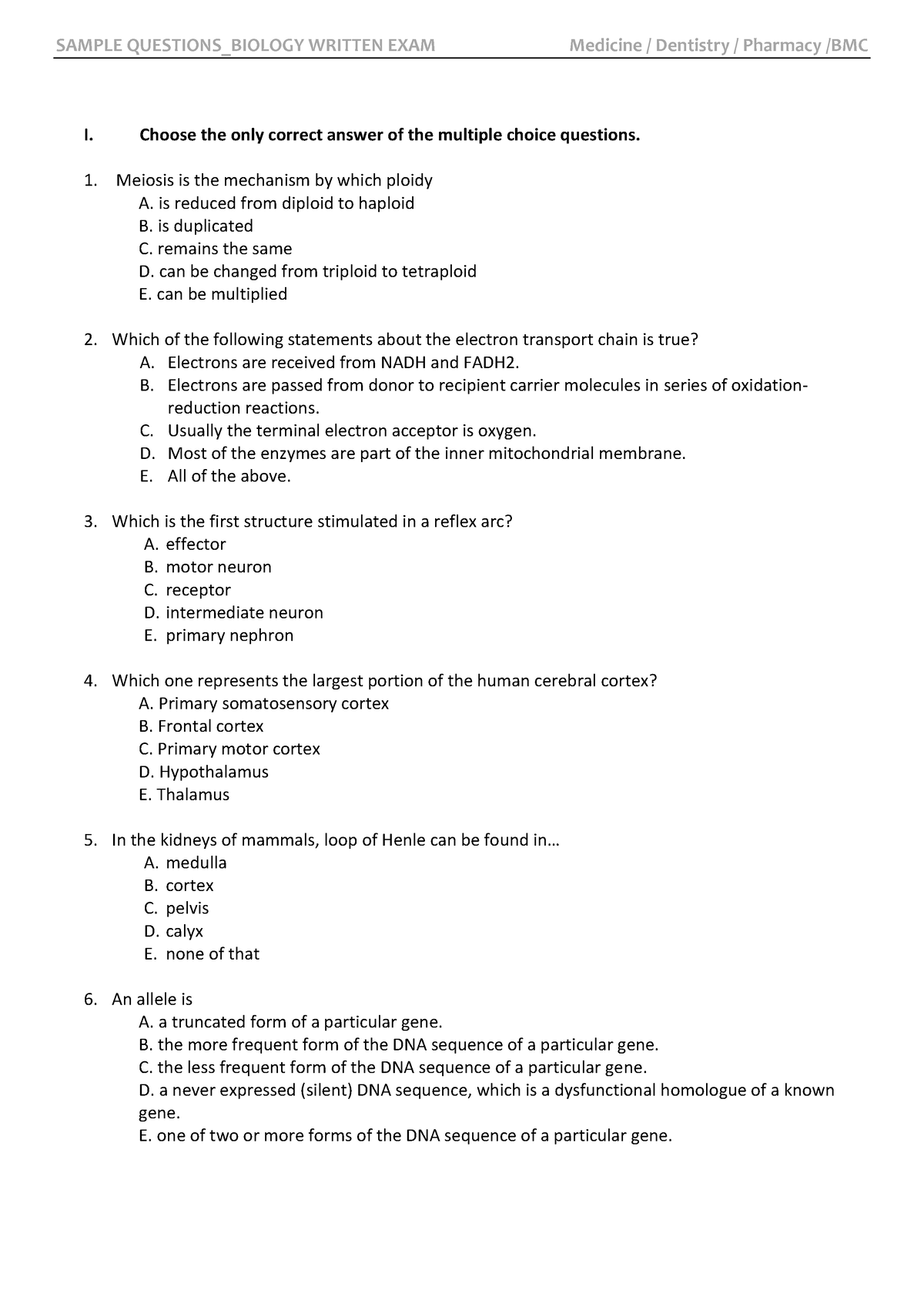 Biology 107 Practice Questions Revolving Around Final - SAMPLE ...