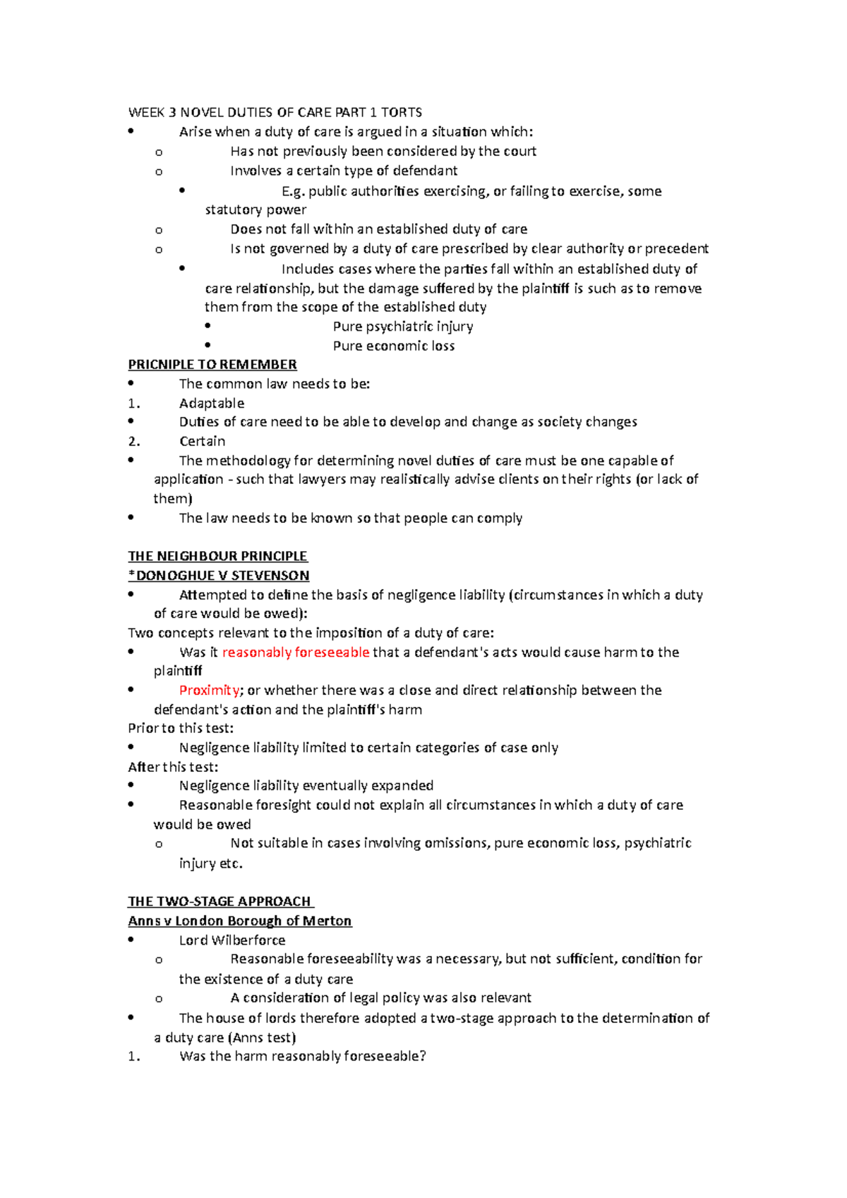 WEEK 3 Novel Duties OF CARE PART 1 Torts - WEEK 3 NOVEL DUTIES OF CARE ...