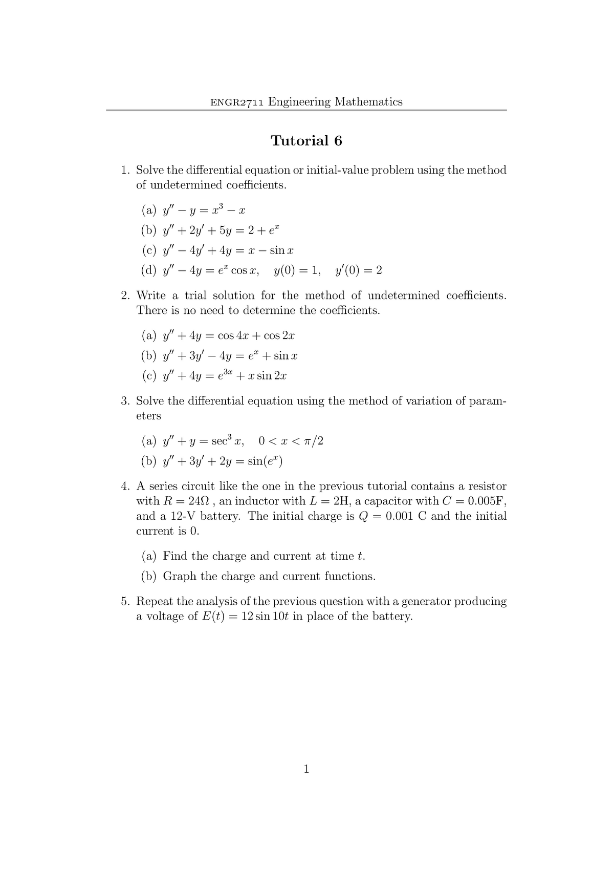 Tutorial 6 Engr2711 Engineering Mathematics Flinders Studocu