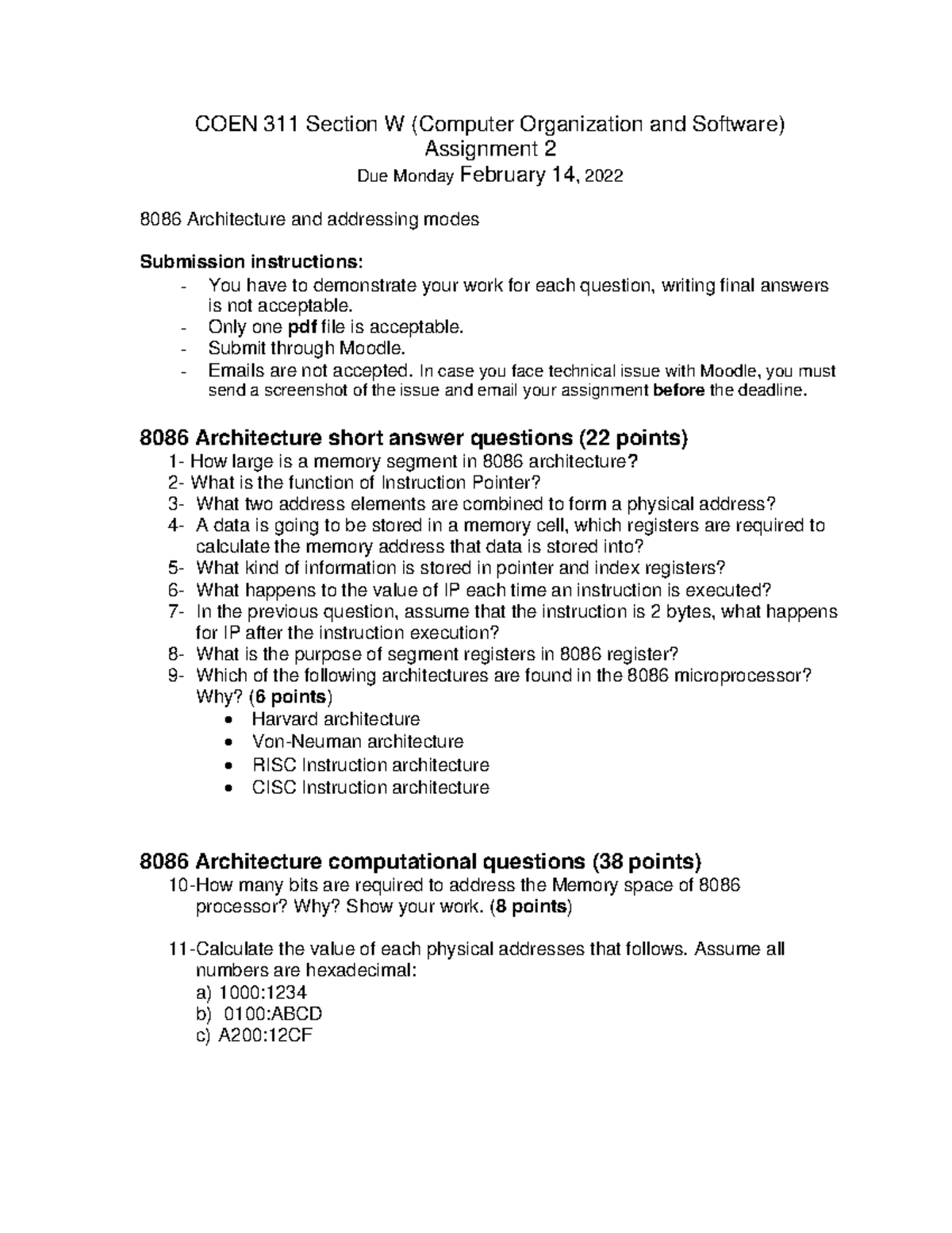 Assignment 2 of course COEN311 - COEN 311 Section W (Computer ...