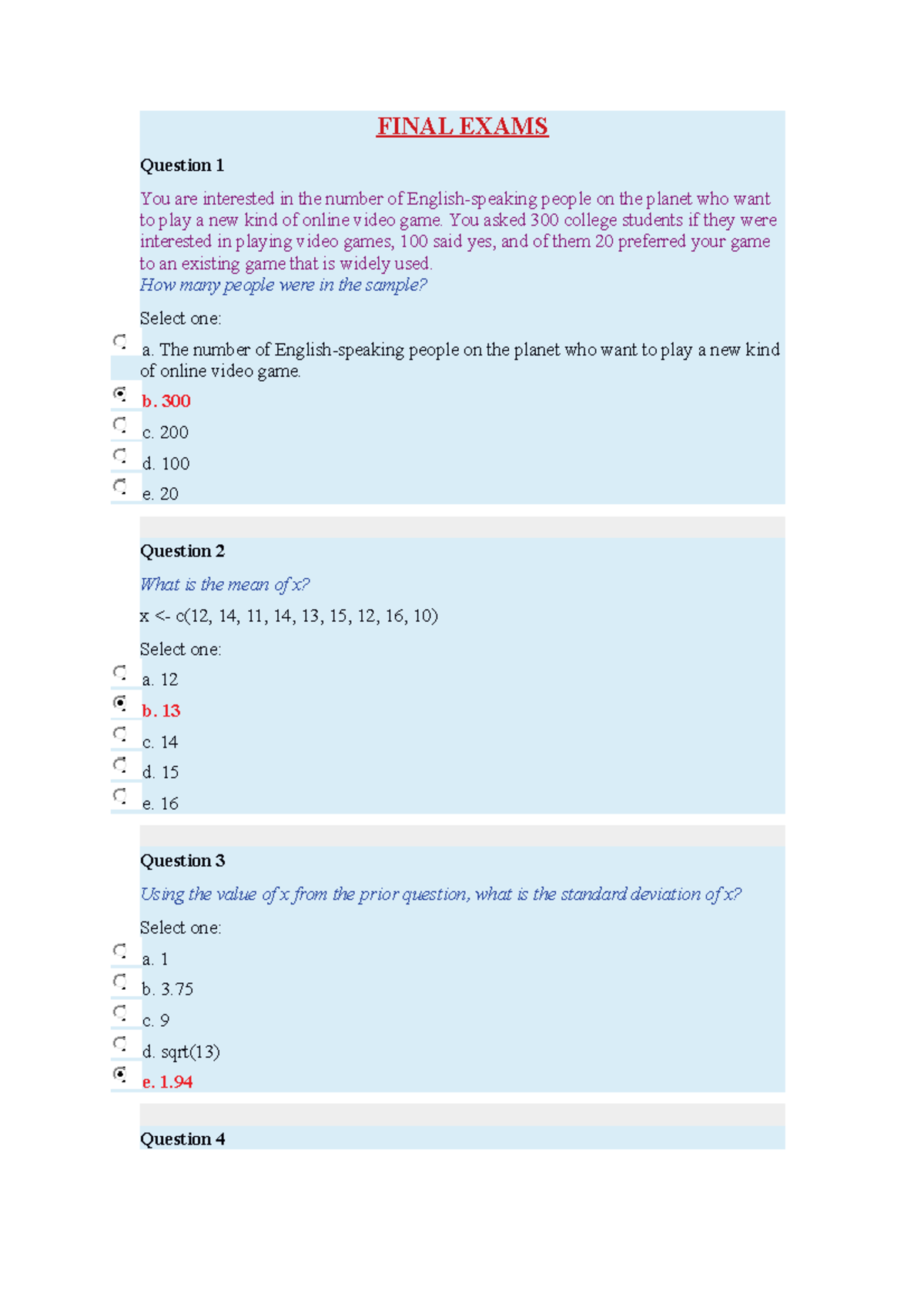 Final Exams - Selection of my best coursework - FINAL EXAMS Question 1 ...