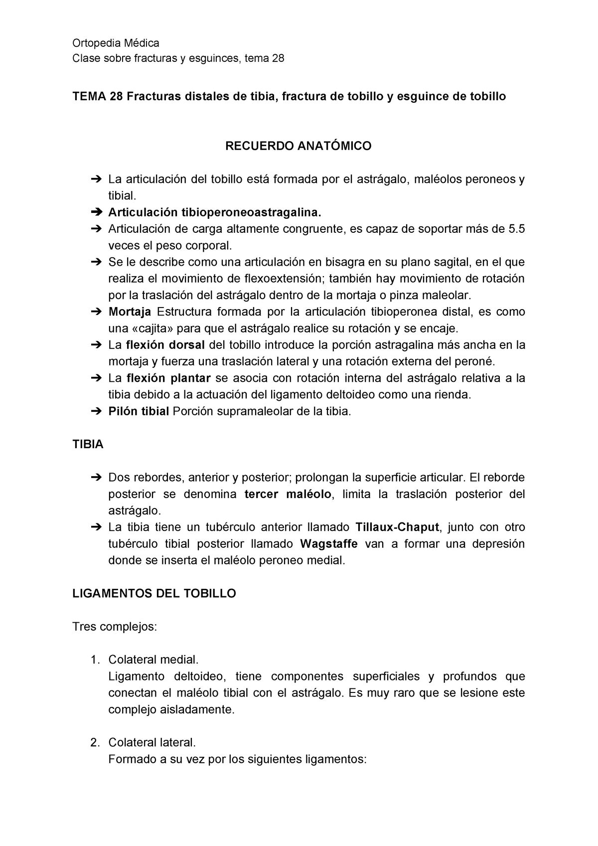 FX. Tobillo Y Esguince Tobillo - Ortopedia Médica Clase sobre fracturas y  esguinces, tema 28 TEMA 28 - Studocu