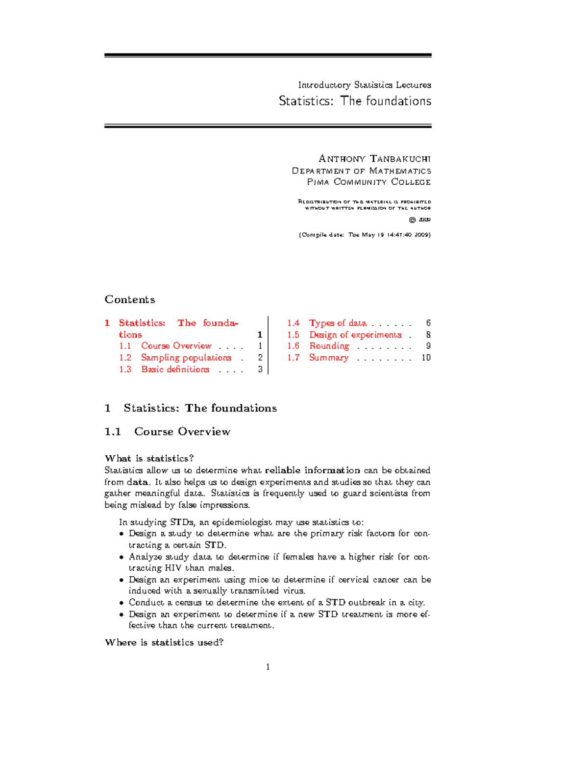 Lecture Notes, Lecture 1.1 - Introductory Statistics Lectures ...