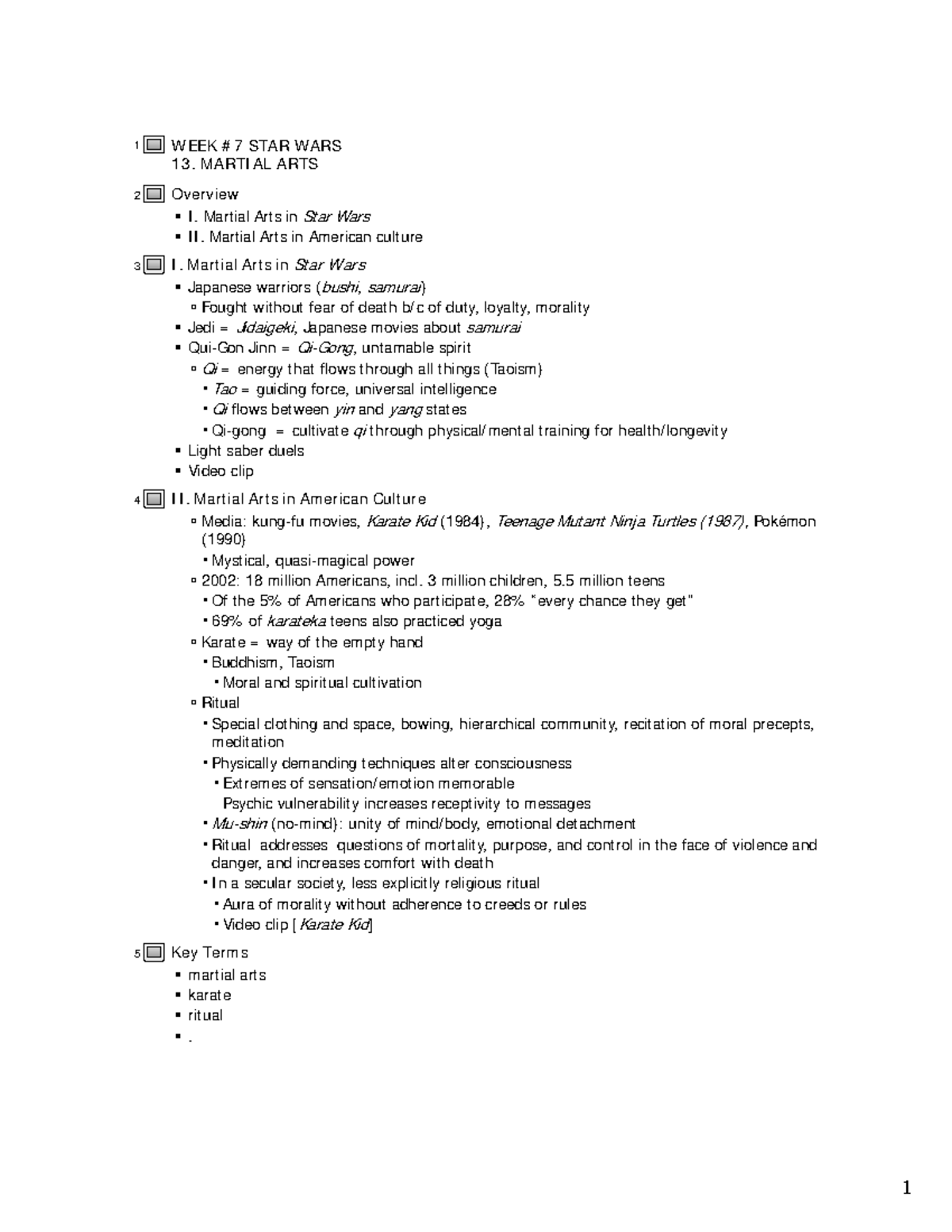13 - Star wars: martial arts lecture notes - 1 W EEK # 7 STAR W ARS 13 ...