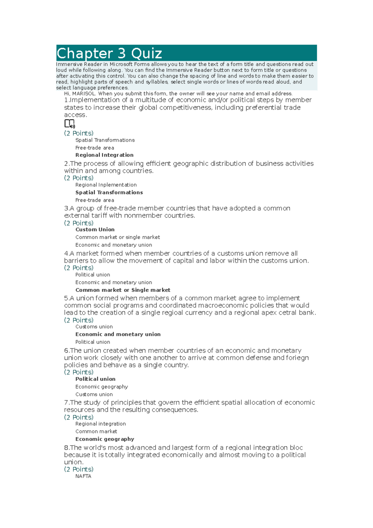 Chapter 3 Quiz - QUUIZ - BSBA MARKETING - UEP - Studocu