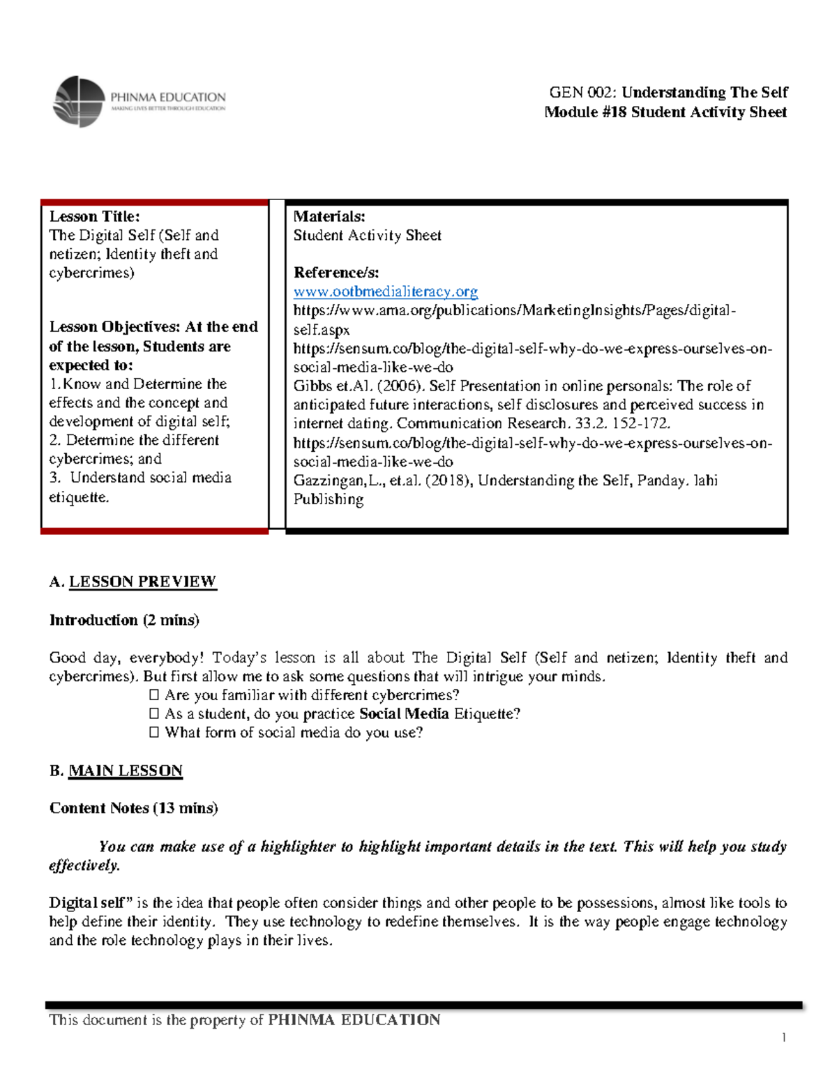 SAS#18-GEN 002 - Thanks - Module #18 Student Activity Sheet This ...