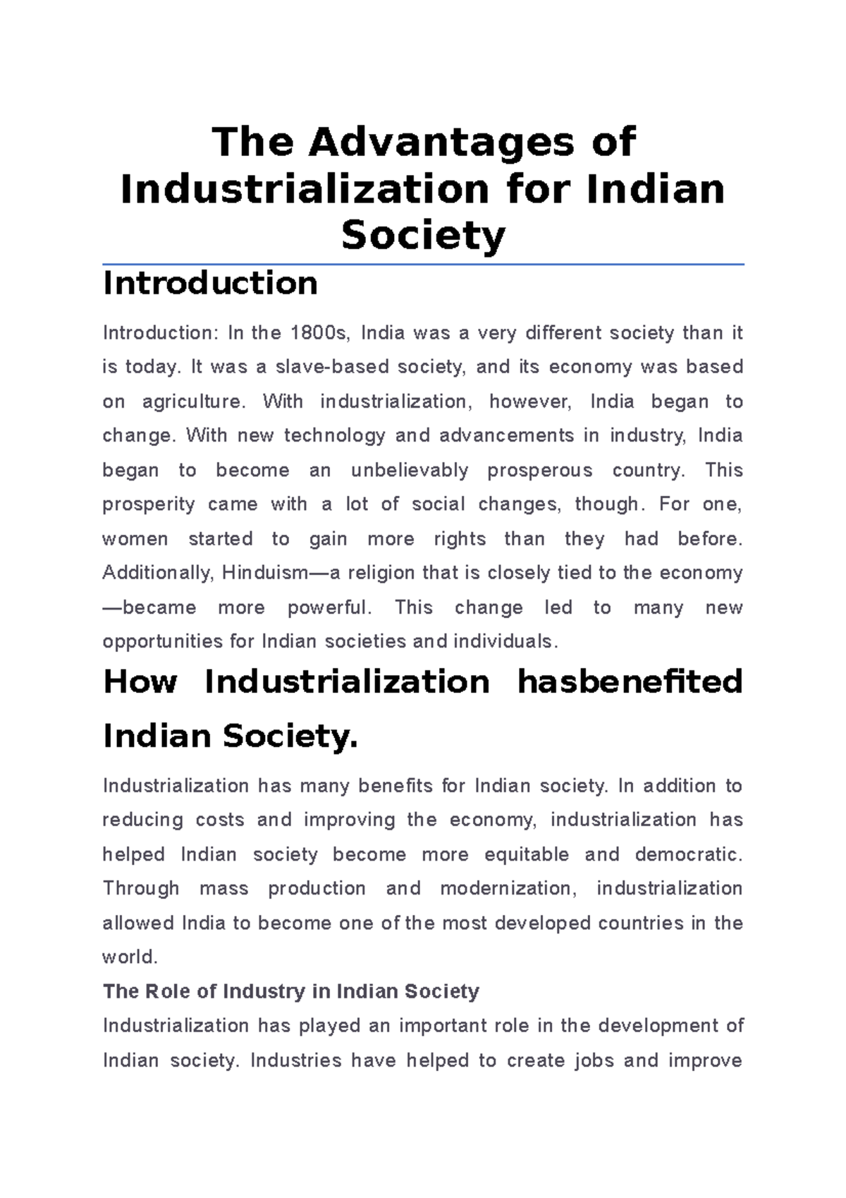 The Advantages of Industrialization for Indian Society - The Advantages ...