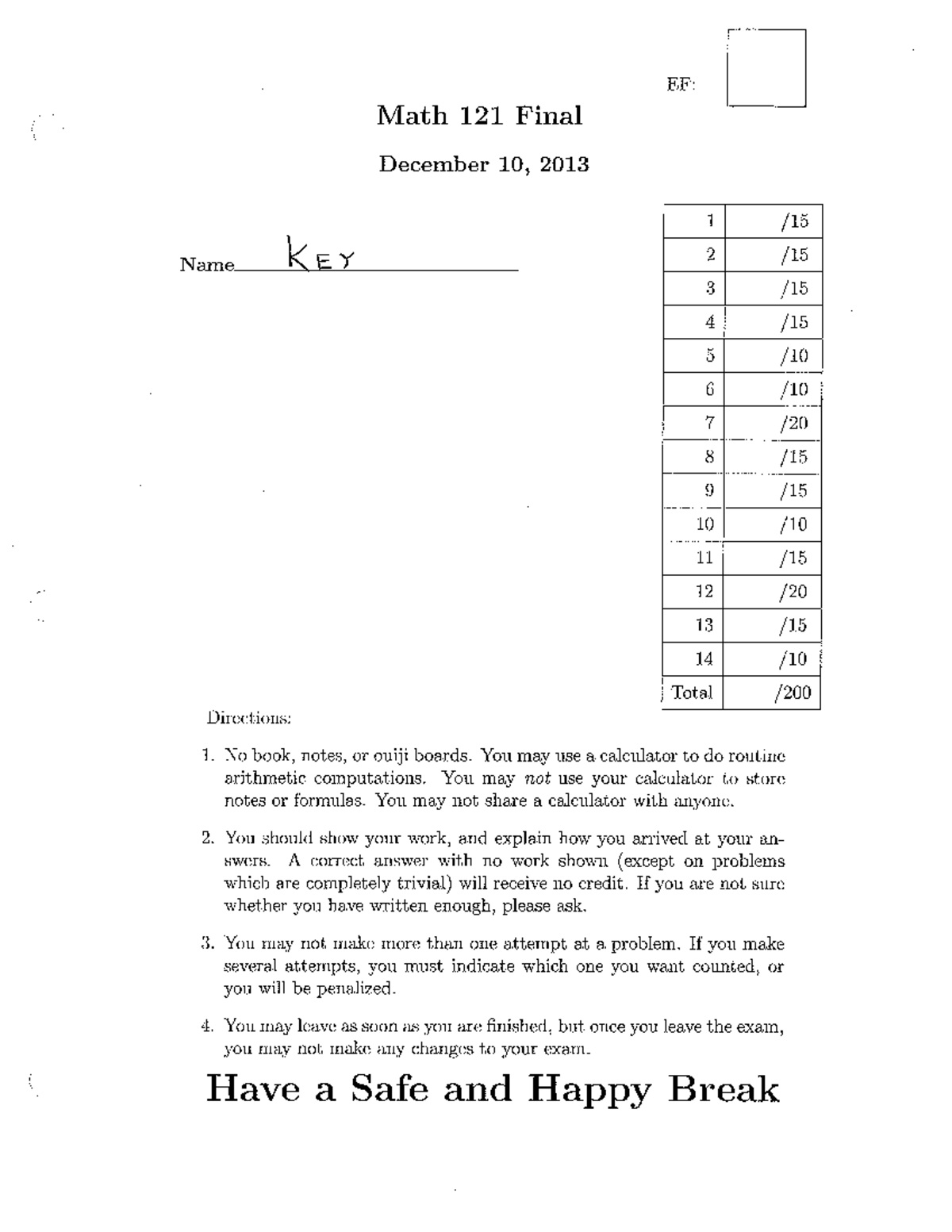 2013 Practice paper answers for the final exam - MATH 121 - Studocu