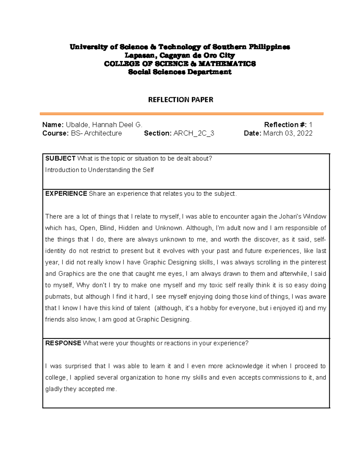 Y Reflection Format - The definition of a description is a statement ...