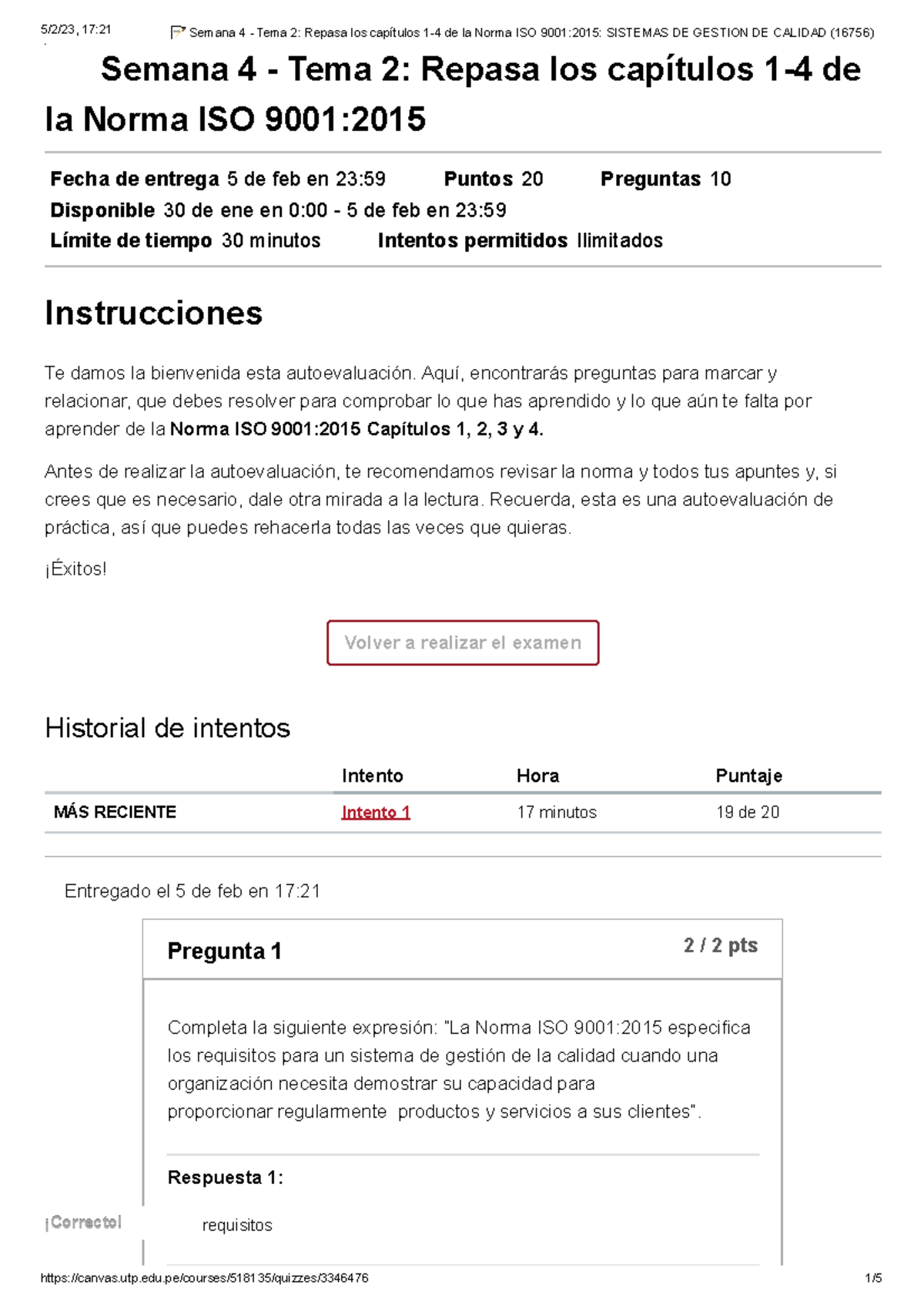 📝 Semana 4 - Tema 2 Repasa los capítulos 1-4 de la Norma ISO 9001 2015 ...