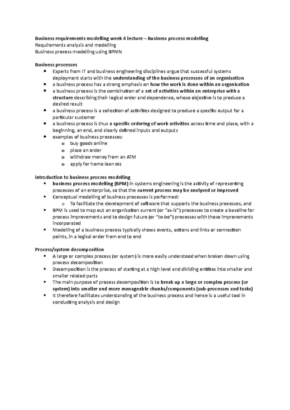 Business requirements modelling week 4 lecture - All systems operate in ...