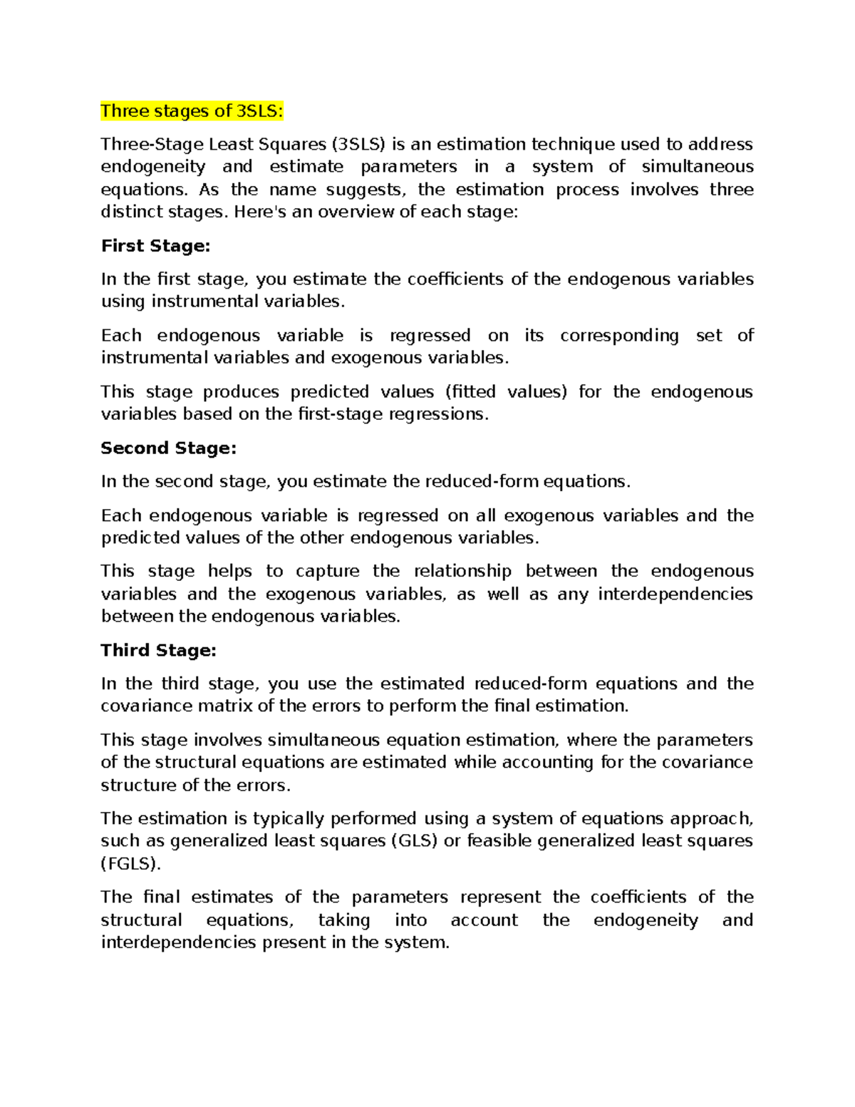 Three stages of 3SLS - fvfefb - Three stages of 3SLS: Three-Stage Least ...