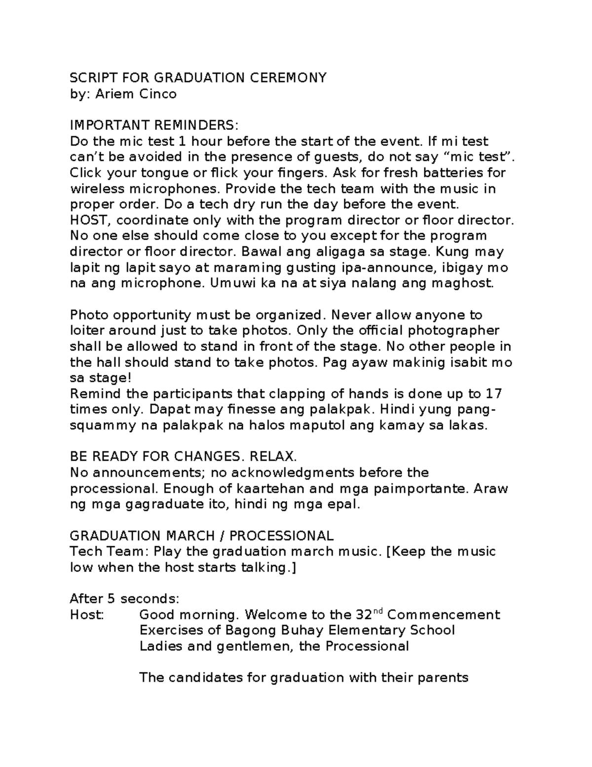 English emcee grad script - SCRIPT FOR GRADUATION CEREMONY by: Ariem ...