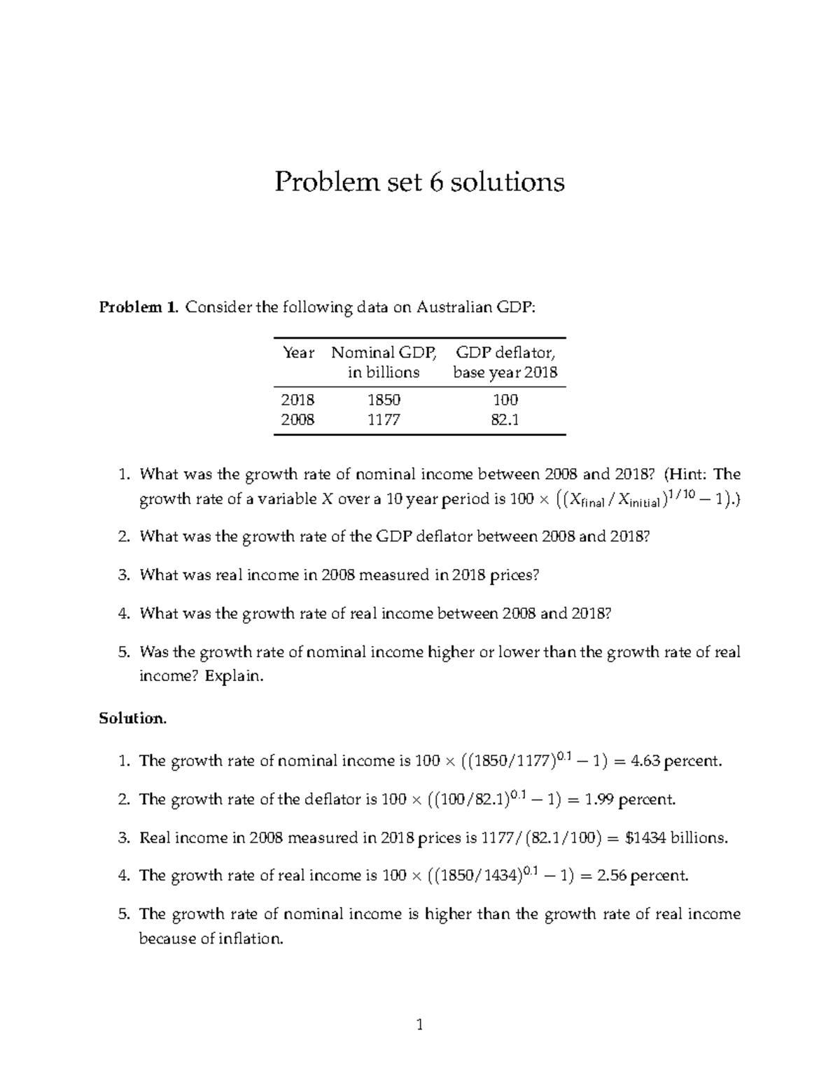 Problem Set 6 Solutions Problem Set 6 Solutions Problem 1 Consider The Following Data On 2415