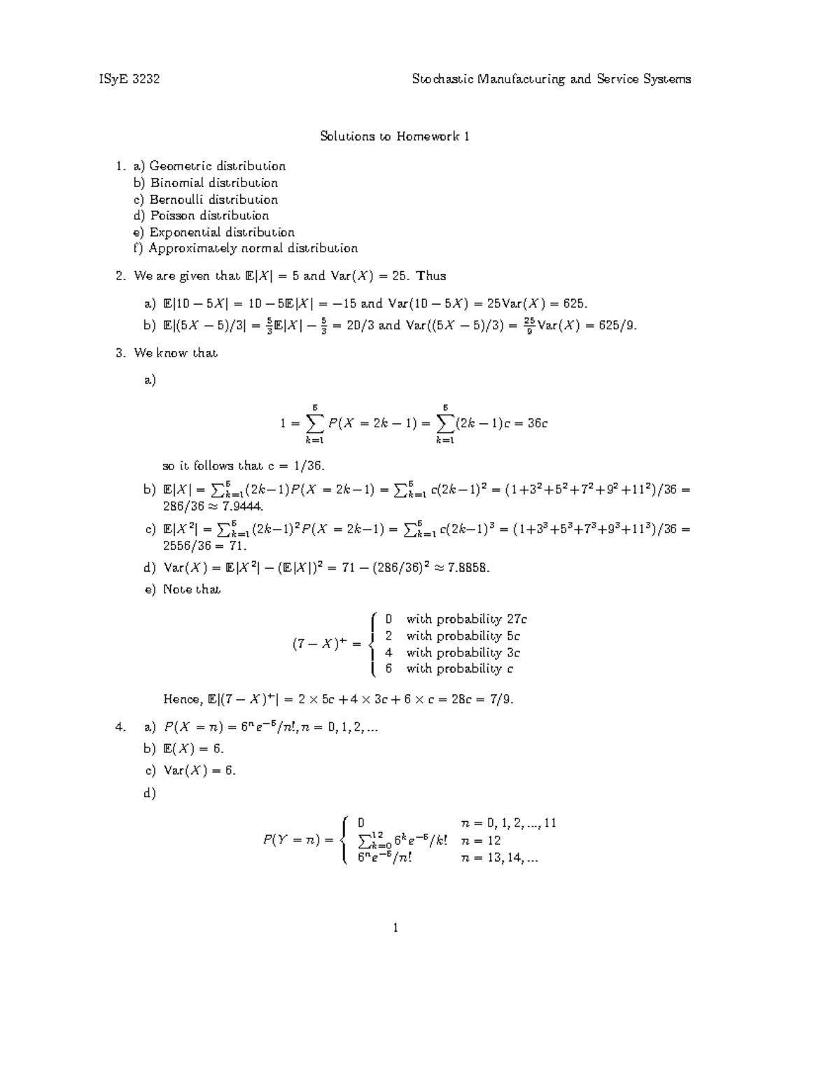 Hmwk01sol - Practice Tests - ISyE 3232 Stochastic Manufacturing and ...