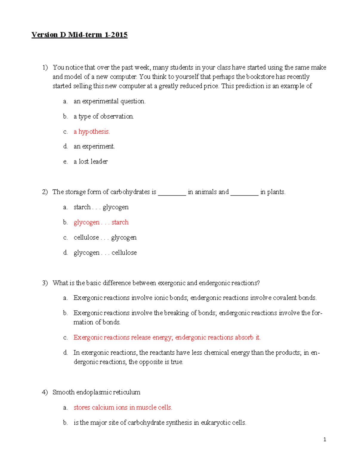 Exam 7 October 2015, questions and answers - version D - Version D 1 ...