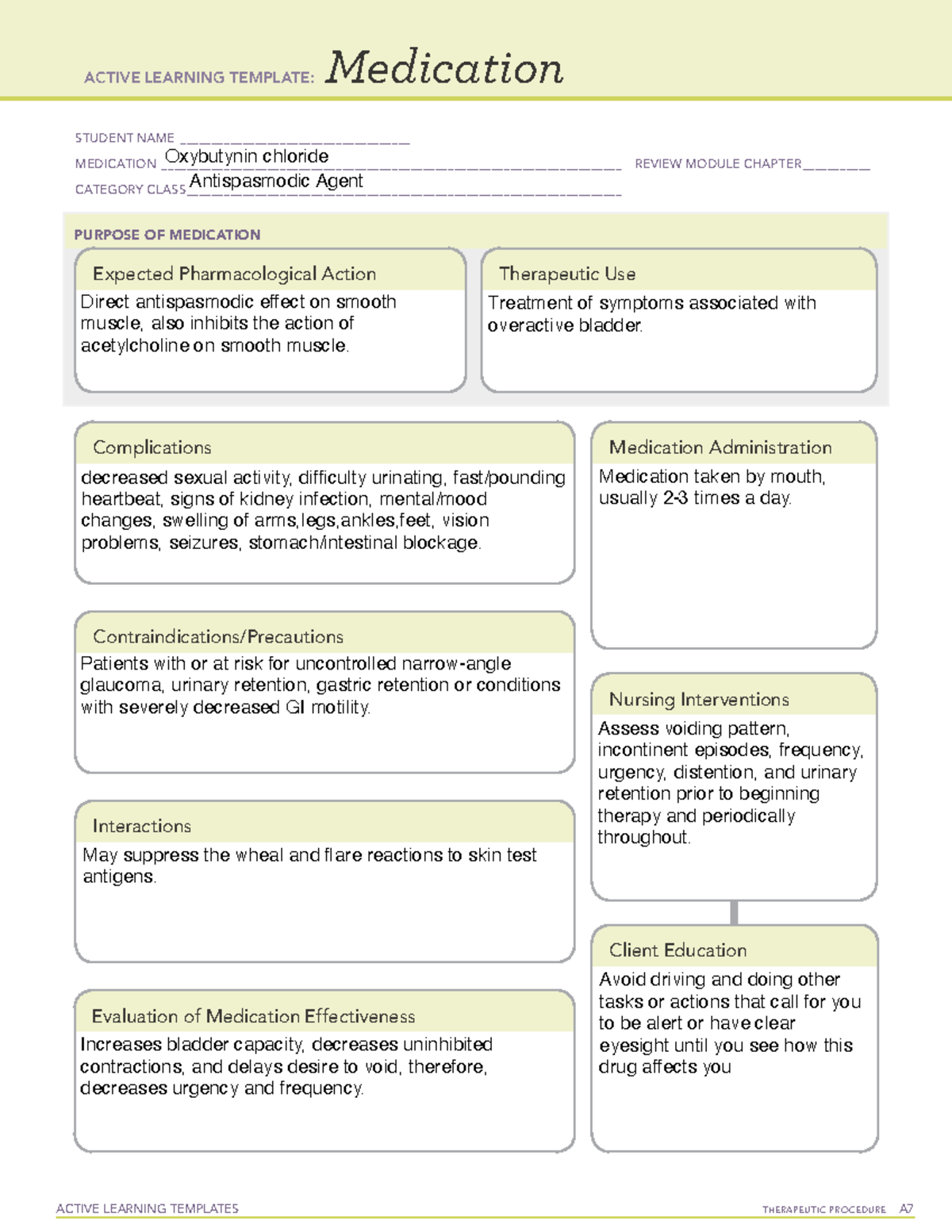 Oxybutynin - Review notes and answers for quiz 1 NURS 306. Notes for ...