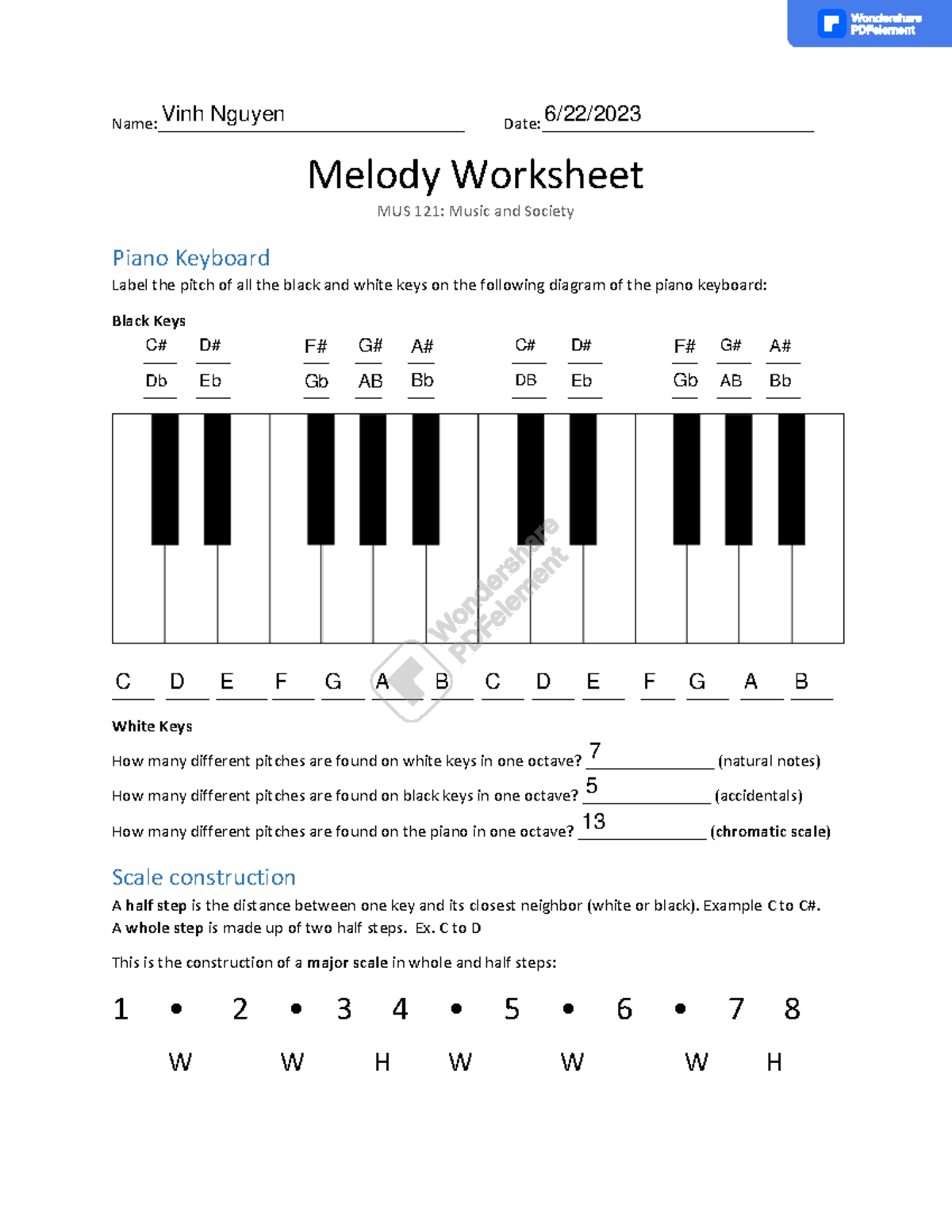 MUS 121 Melody Worksheet (fillable) Name____________________________________ Studocu