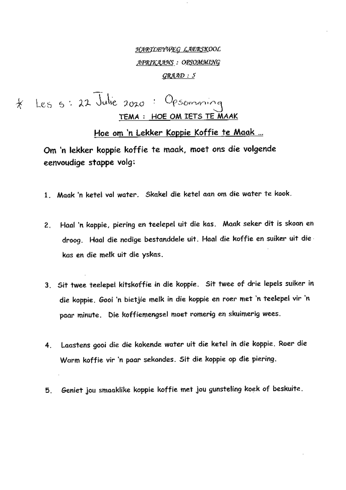 Opsomming - Am giving these summary to help sfrikaans students ...