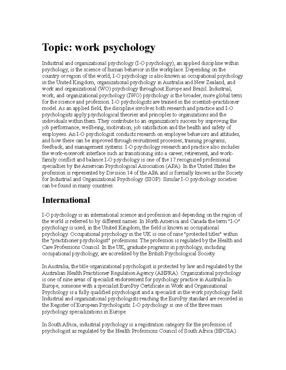 industrial psychology research paper topics