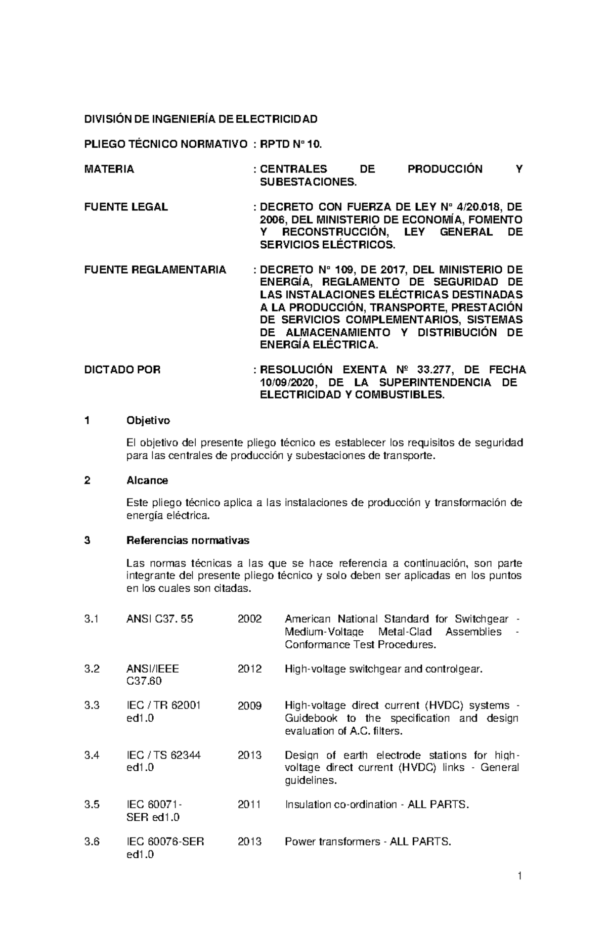 Pliego Técnico Normativo RPTD N°10 Centrales de producción - DIVISIÓN ...