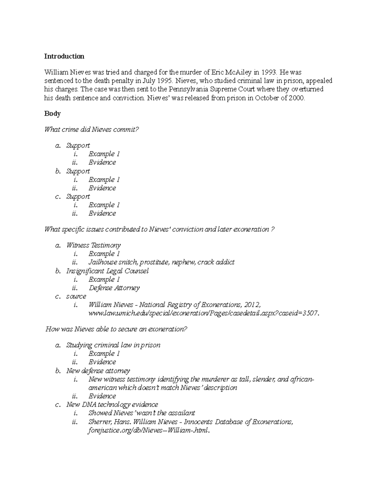 Nieves Paper - Introduction William Nieves was tried and charged for ...