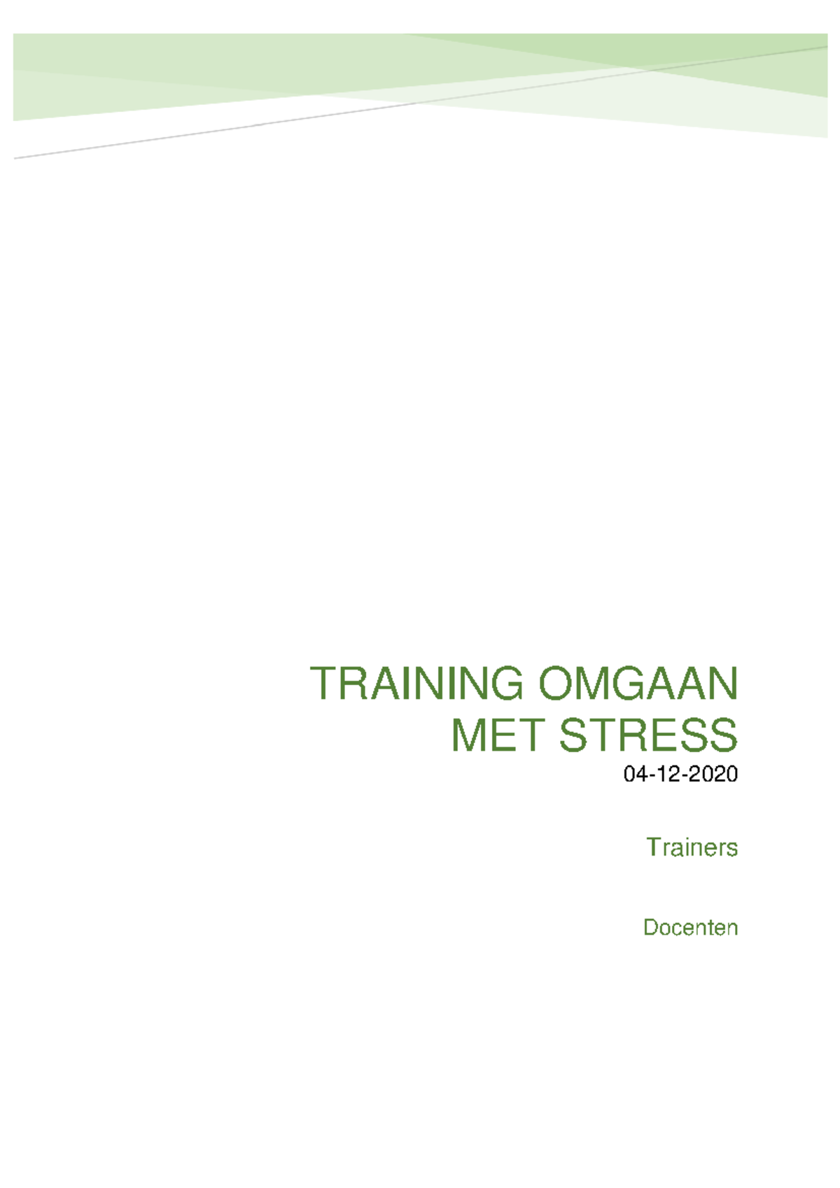 Voorbeeld Draaiboek Training Omgaan Met (acute)stress - TRAINING OMGAAN ...