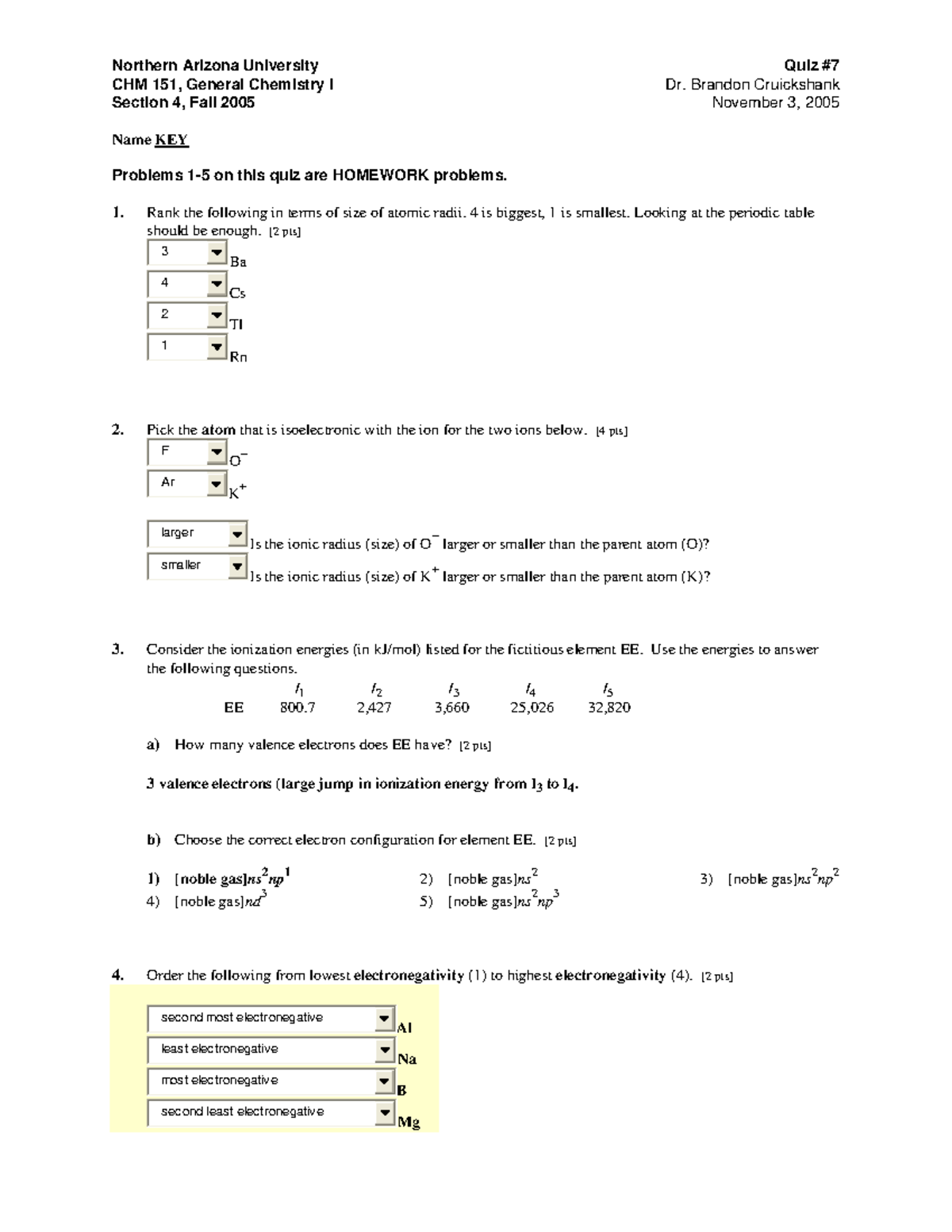 NAU Chem - Practice - Northern Arizona University Quiz # CHM 151 ...