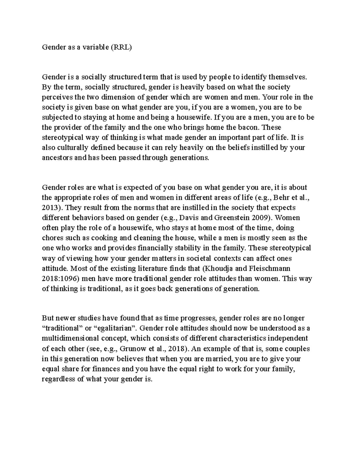Gender as a variable - By the term, socially structured, gender is ...
