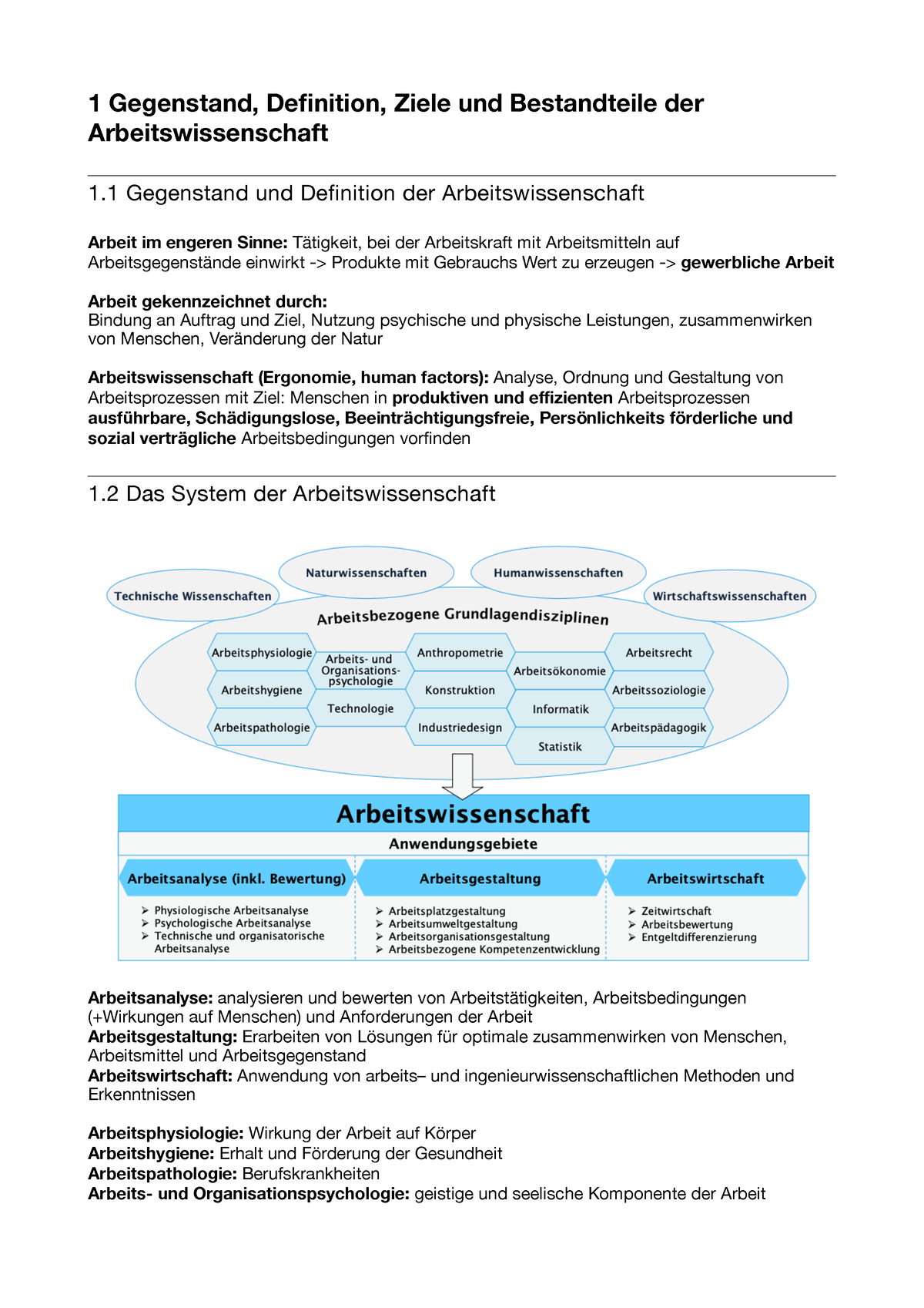 Arbeitswissenschaft - Zusammenfassung Vorlesung 1 - 1 Gegenstand ...