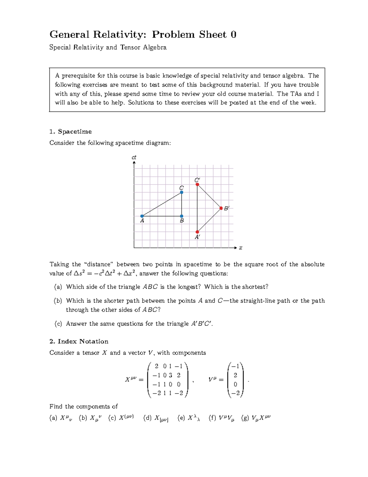 Problem Set 0 - General Relativity: Problem Sheet 0 Special Relativity ...