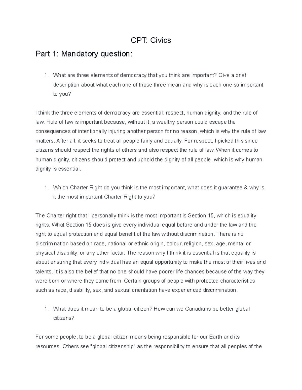 Civics assignment - CPT: Civics Part 1: Mandatory question: What are ...