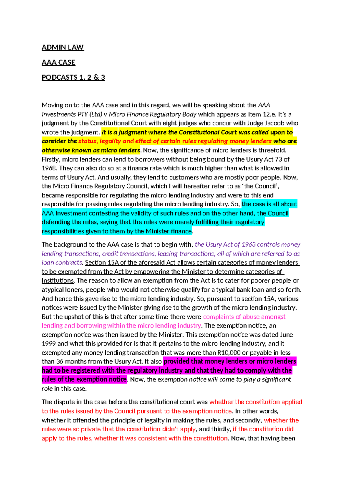 AAA case - Transcription - ADMIN LAW AAA CASE PODCASTS 1, 2 & 3 Moving ...