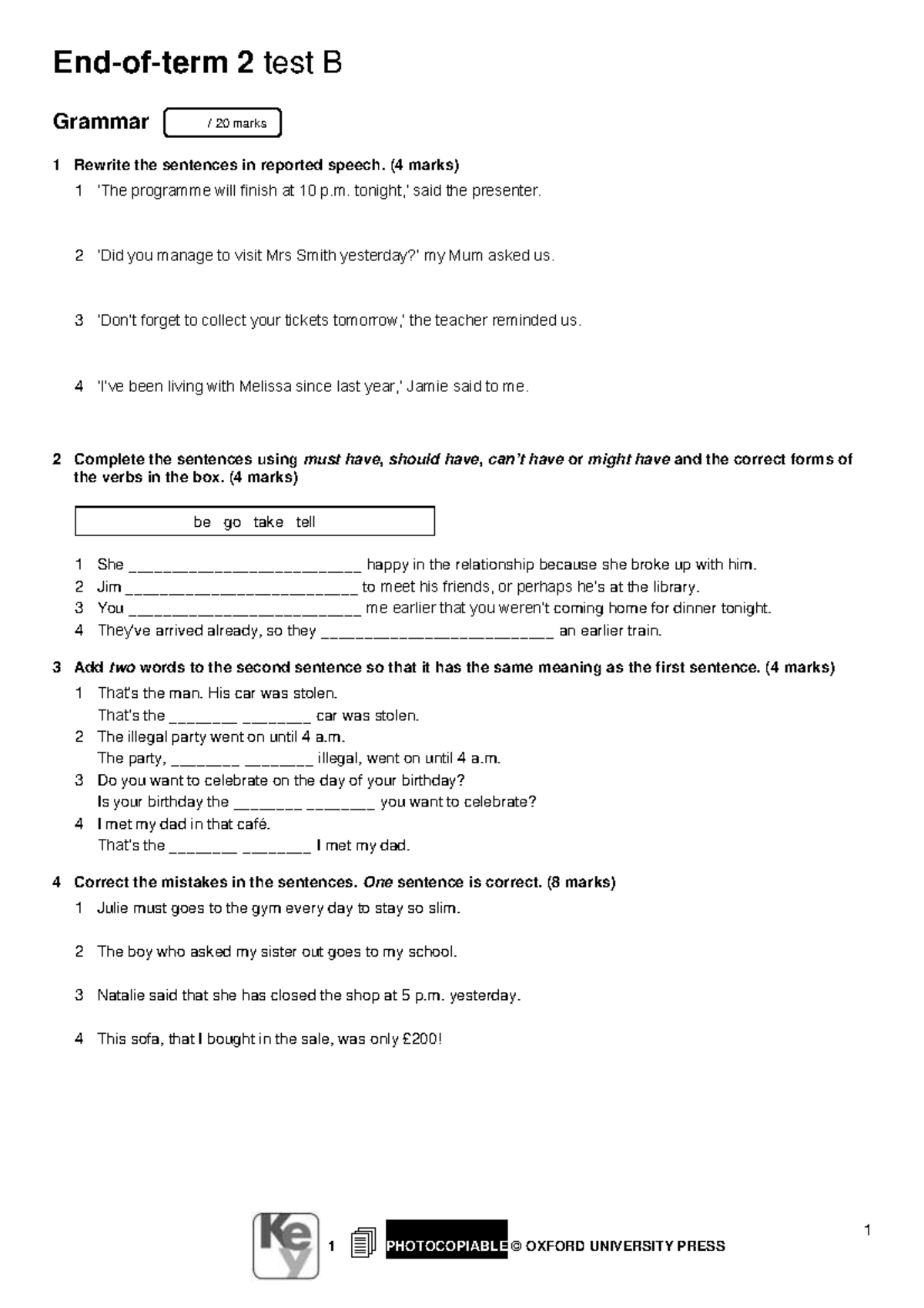 KTB 1 - Unit 6 0 Term Test B - 1 Grammar 1 Rewrite The Sentences In ...