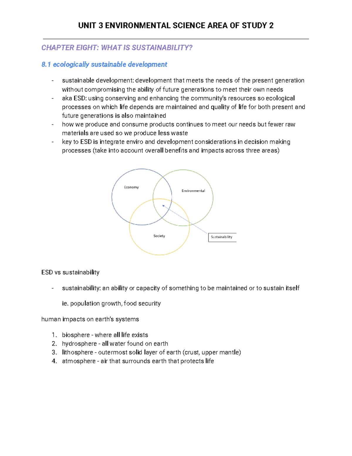 Enviro unit 3 AOS 2 - sac notes - CHAPTER EIGHT: WHAT IS SUSTAINABILITY ...