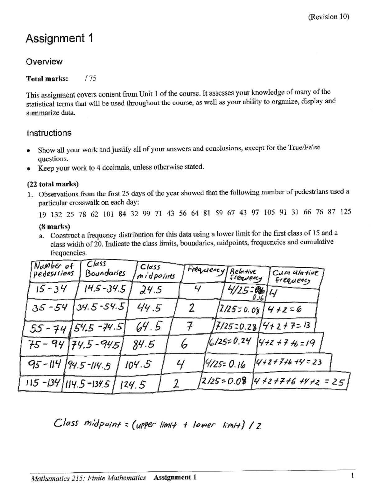 MATH 215 Assignment 1 - Math 215 - Studocu