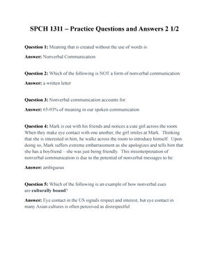 Chapter 6 SPCH Notes - CHAPTER 6 – NONVERBAL COMMUNICATION 6 – THE ...