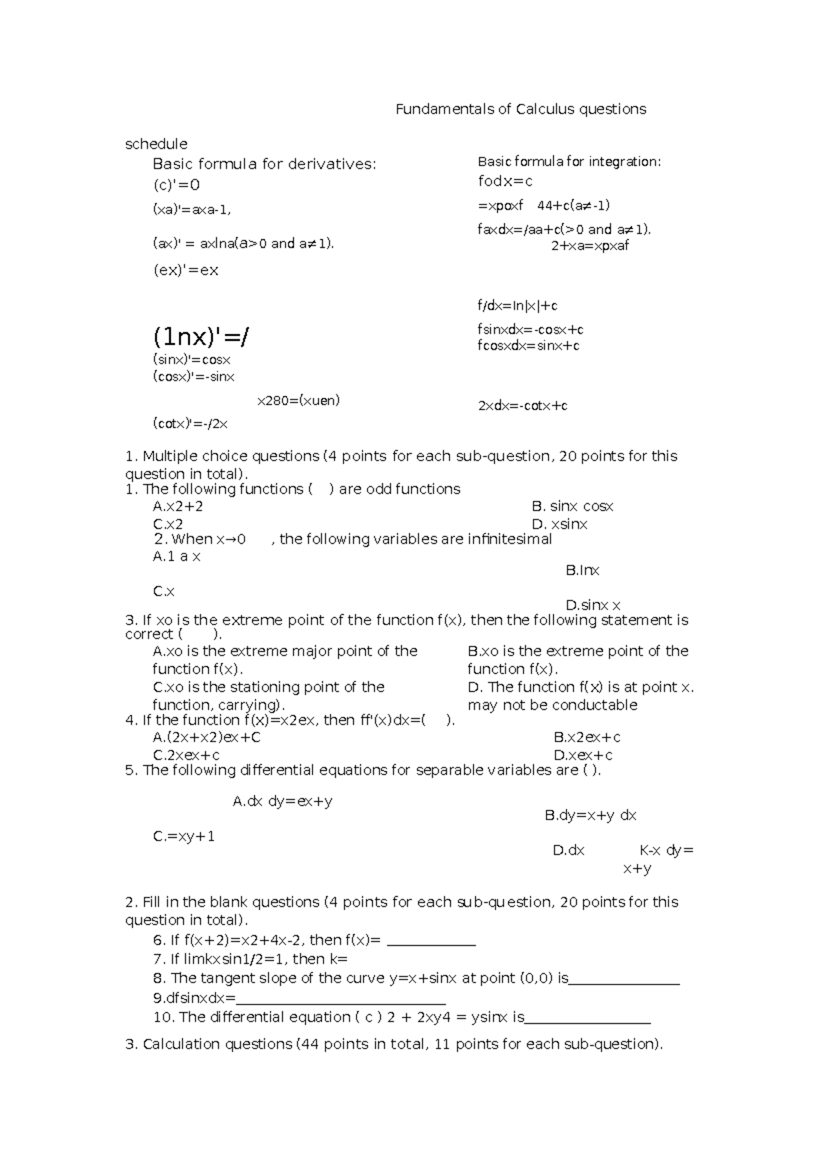 Fundamentals of Calculus questions - Fundamentals of Calculus questions ...