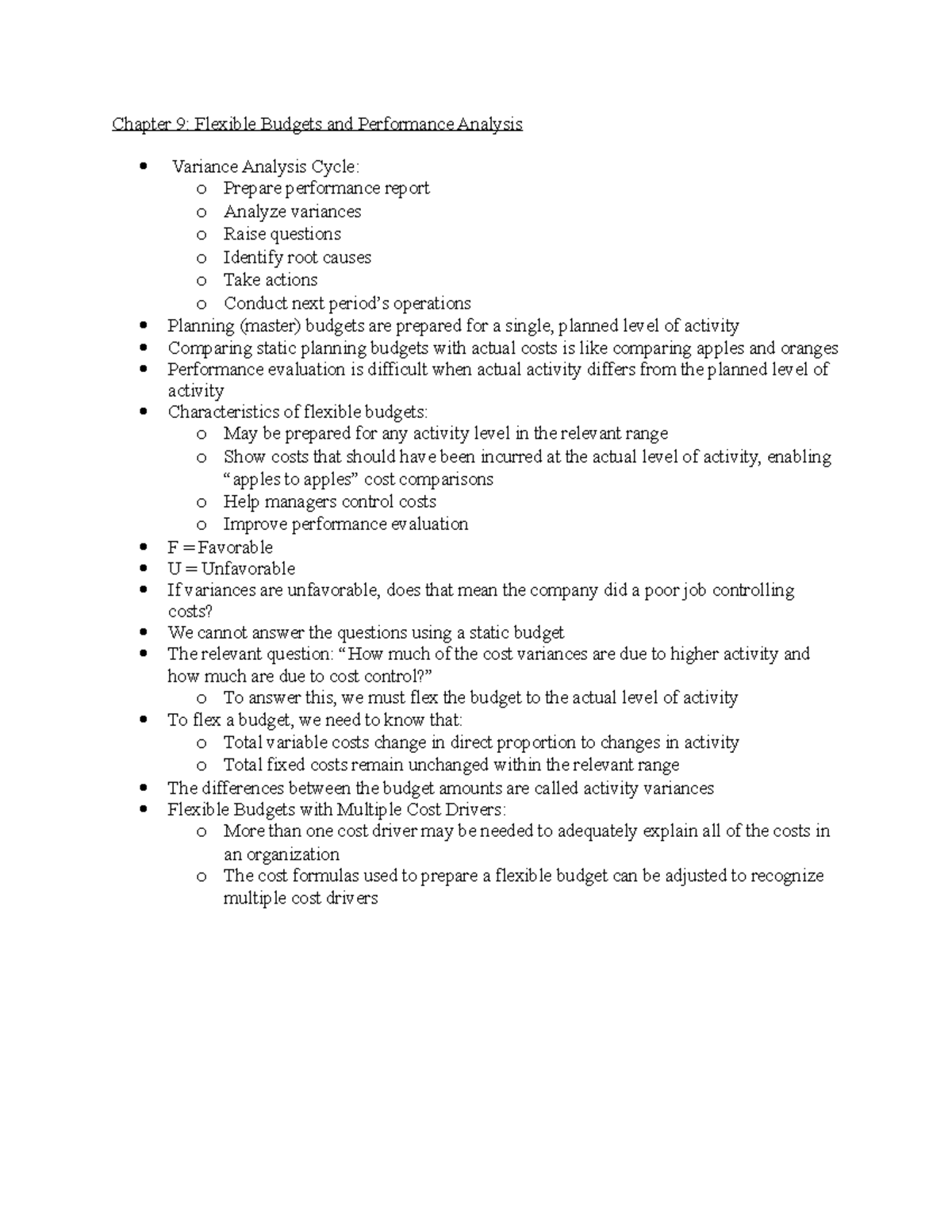 ACC 221 Chapter 9 - Summary Introductory Management Accounting ...