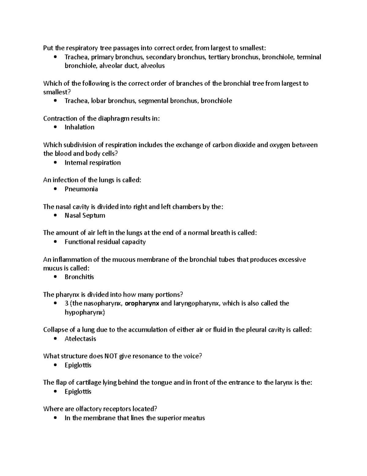 BIO 201-M7-Chp 17 Notes - Put the respiratory tree passages into ...