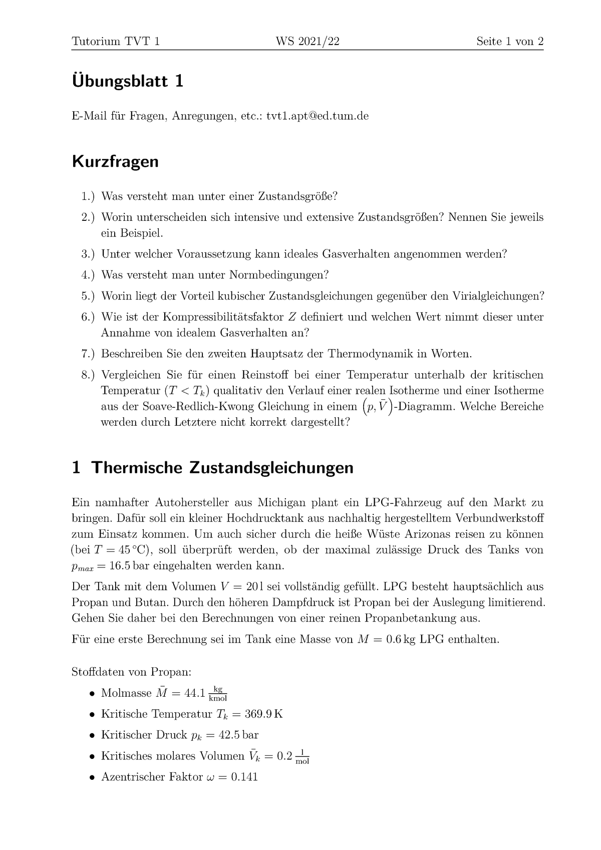 Übungsblatt 01 - Uebungsblatt 01 Fuer TVT 1 - Tutorium TVT 1 WS 2021/22 ...