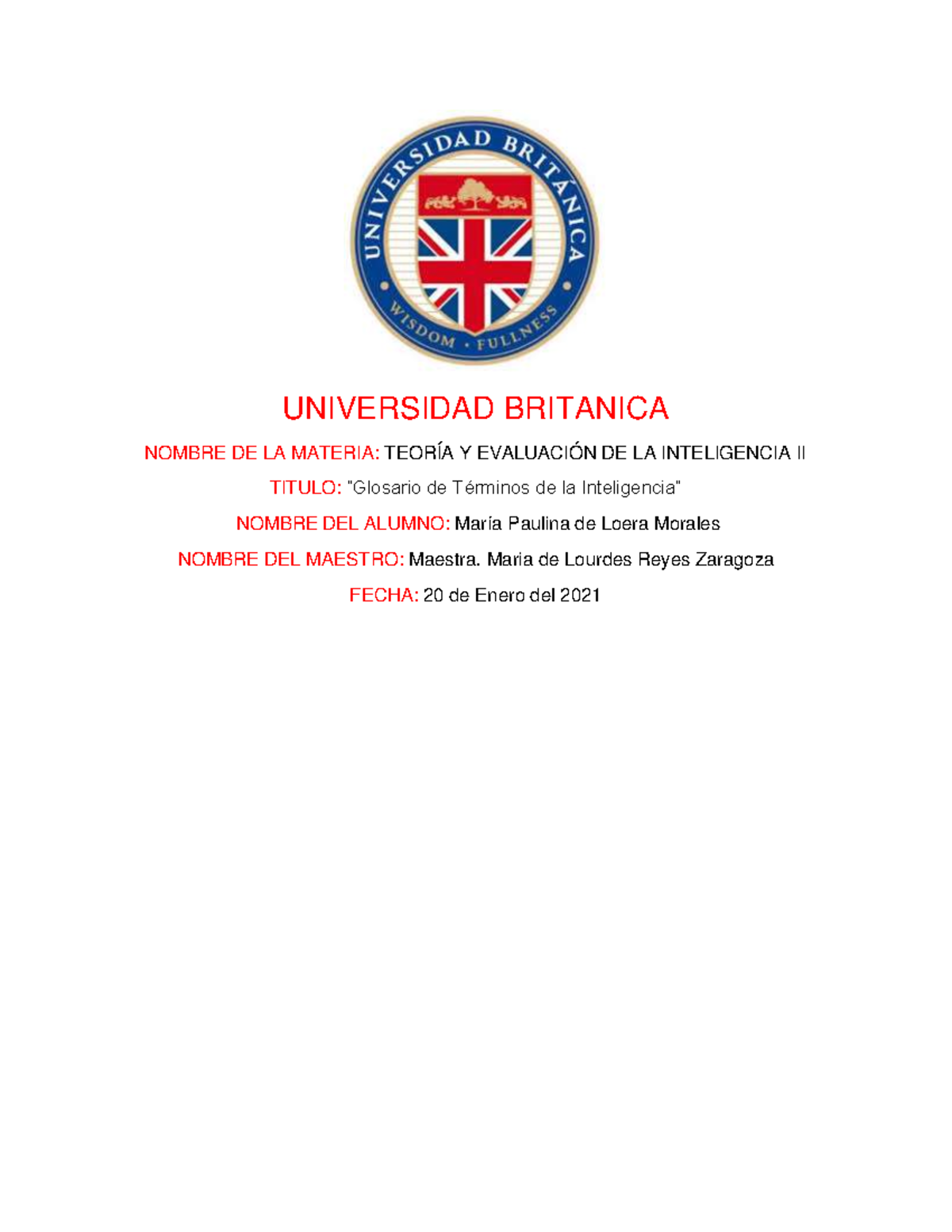 Glosario De T Rminos De La Inteligencia Universidad Britanica